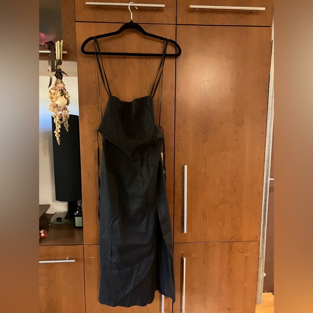 NWT! Astr Linen Blend Open Lacing Back Black Dress